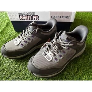 Skechers Womens 7.5 Swift Fit D'Lux Journey Hiking Shoes Charcoal Purple 179442